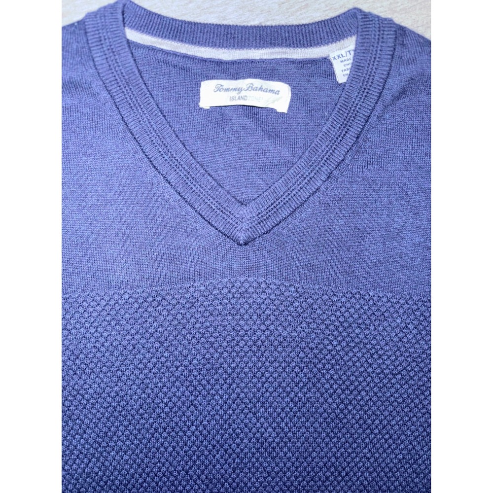 Tommy Bahama IslandZone V-Neck Sweater Mens XXL Blue Cotton Blend Coastal Preppy